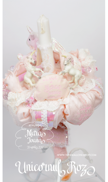 Lumanare de botez pentru fete cu unicorni si printese, 65x4 cm, Unicornul fermecat  9